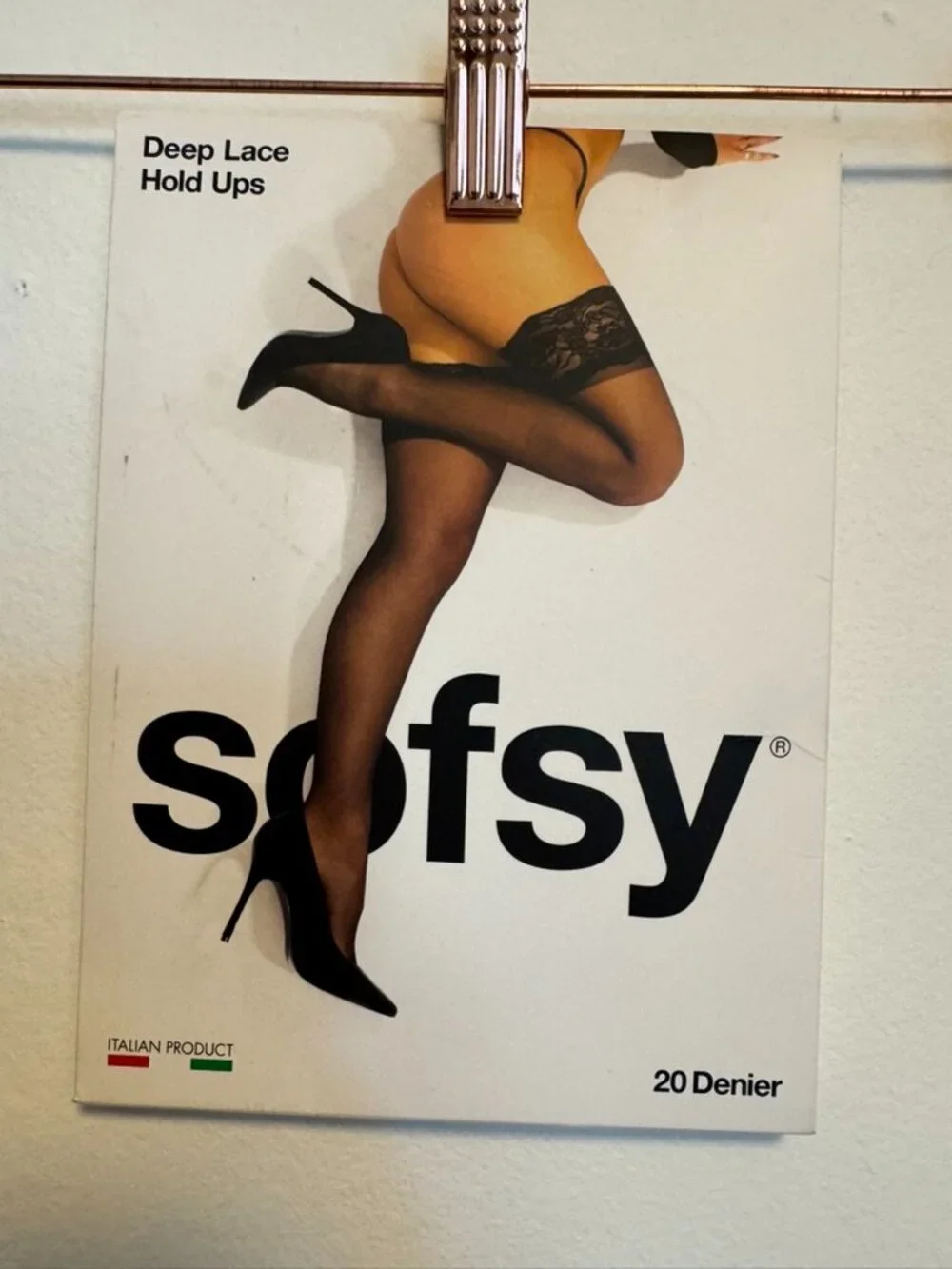 Sofsy Italian Deep Lace Hold Ups Natural Sheer Stockings 5-XL